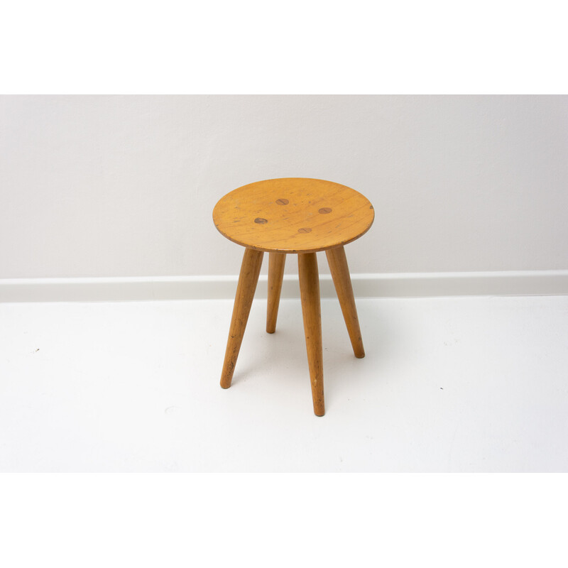 Vintage beechwood stool by Úluv, Czechoslovakia 1960