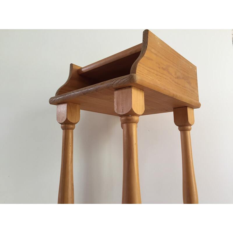 Mesa de cabeceira de madeira geométrica vintage, 1970-1980