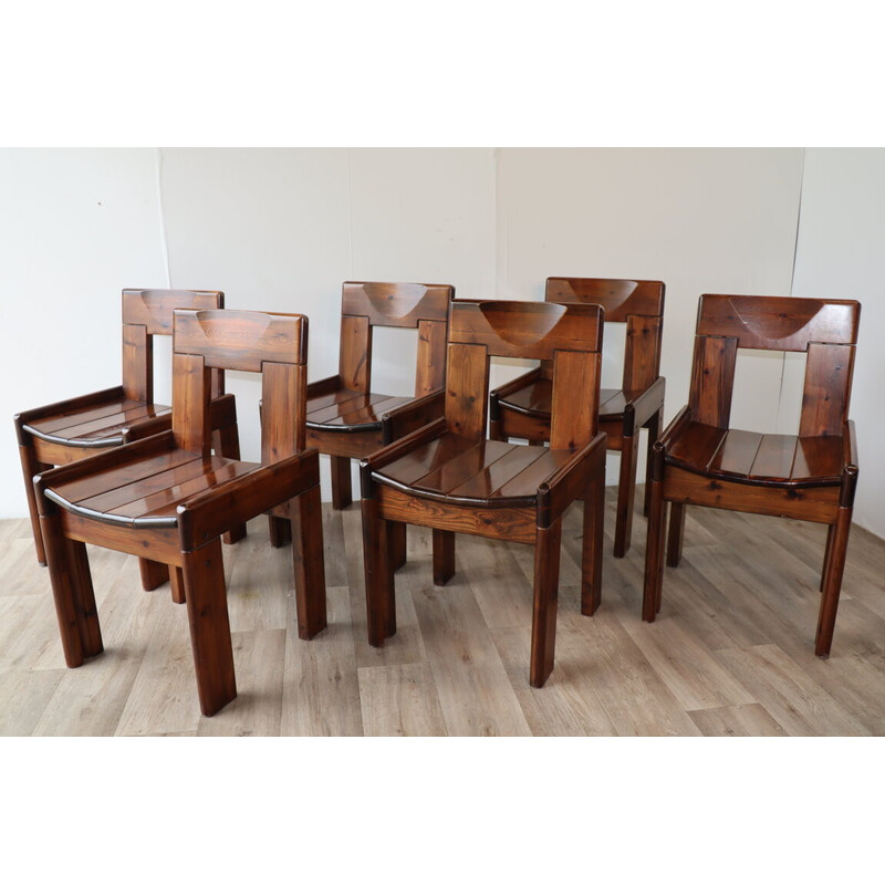 Juego de 6 sillas de madera Brutalistas vintage de Silvio Coppola para Fratelli Montina, 1970