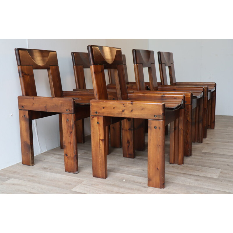 Set of 6 vintage Brutalist chairs in wood by Silvio Coppola for Fratelli Montina, 1970