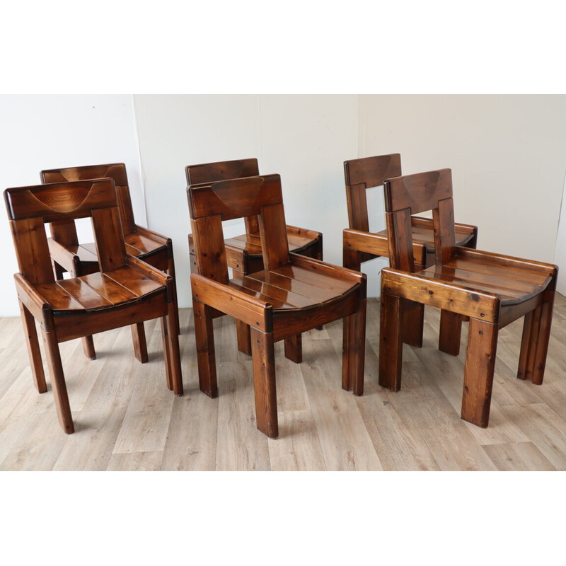 Conjunto de 6 cadeiras de madeira Brutalista vintage de Silvio Coppola para Fratelli Montina, 1970