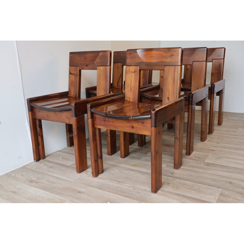 Set of 6 vintage Brutalist chairs in wood by Silvio Coppola for Fratelli Montina, 1970