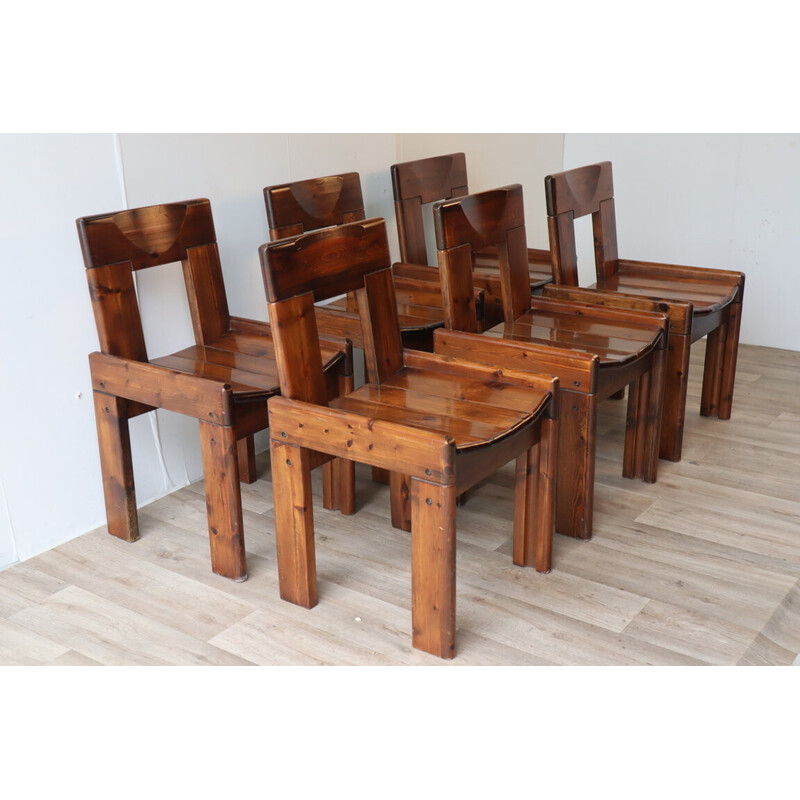 Set of 6 vintage Brutalist chairs in wood by Silvio Coppola for Fratelli Montina, 1970
