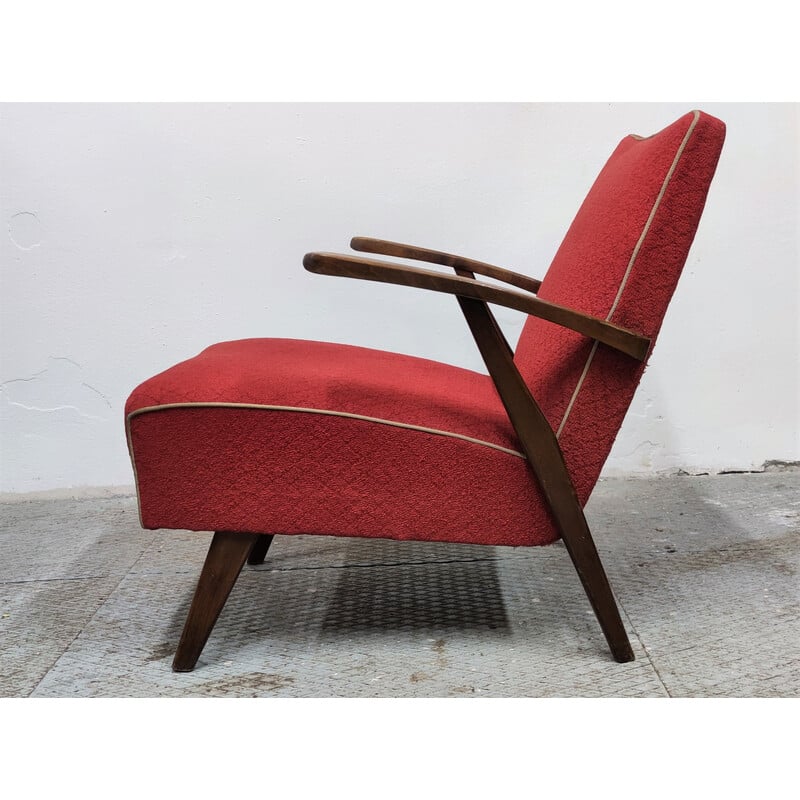 Vintage armchair in red by Halabala, Czechoslovakia 1950s