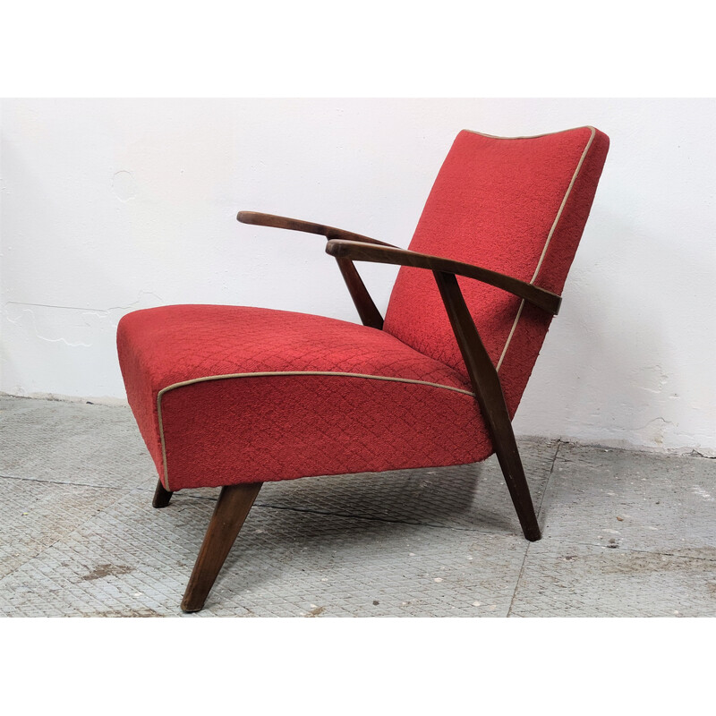 Vintage-Sessel in Rot von Halabala, Tschechoslowakei 1950er Jahre