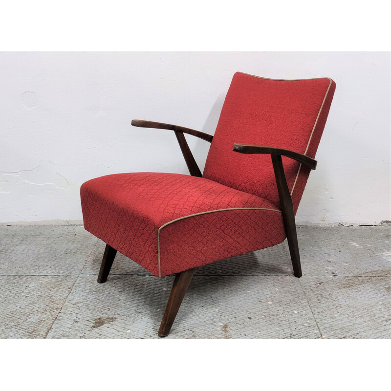 Vintage armchair in red by Halabala, Czechoslovakia 1950s