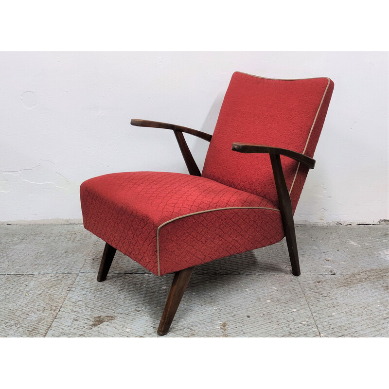 Vintage-Sessel in Rot von Halabala, Tschechoslowakei 1950er Jahre