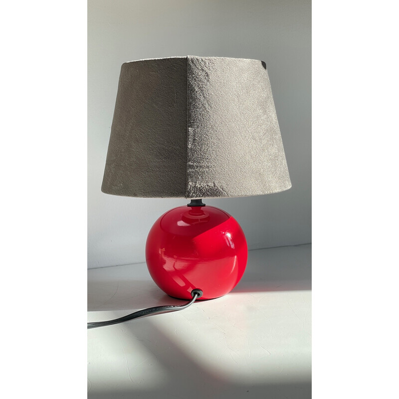 Lampada a sfera in legno laccato rosso vintage, 1970-1980