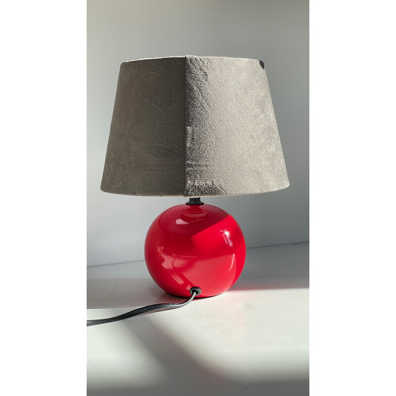 Vintage red lacquered wood ball lamp, 1970-1980