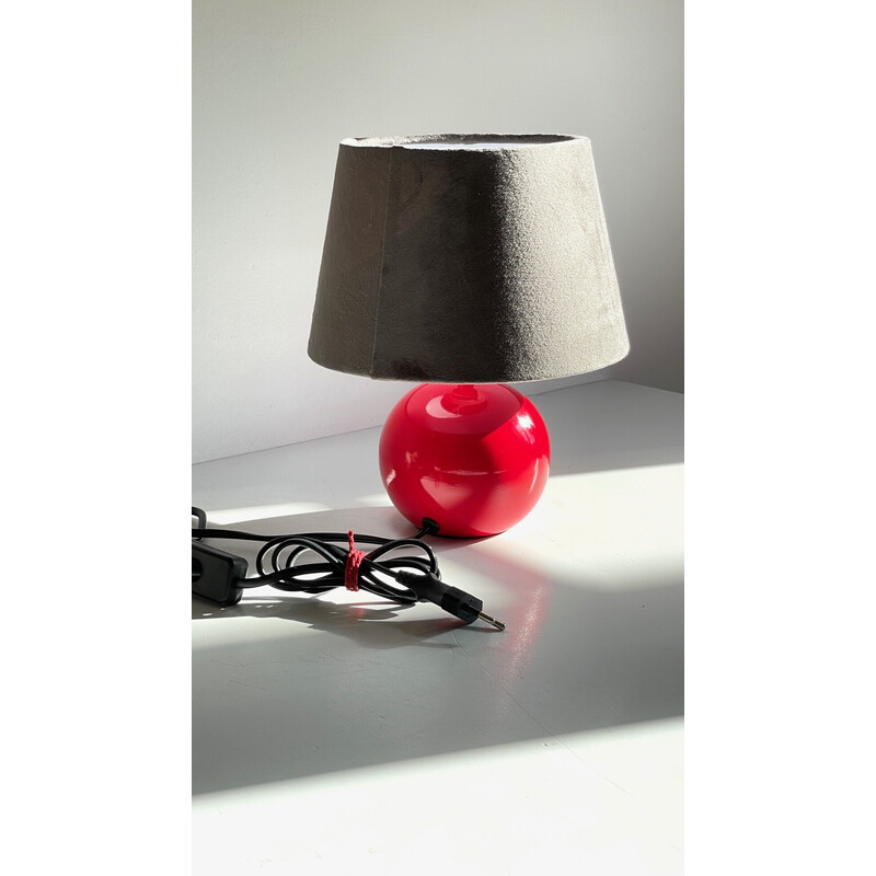 Vintage red lacquered wood ball lamp, 1970-1980