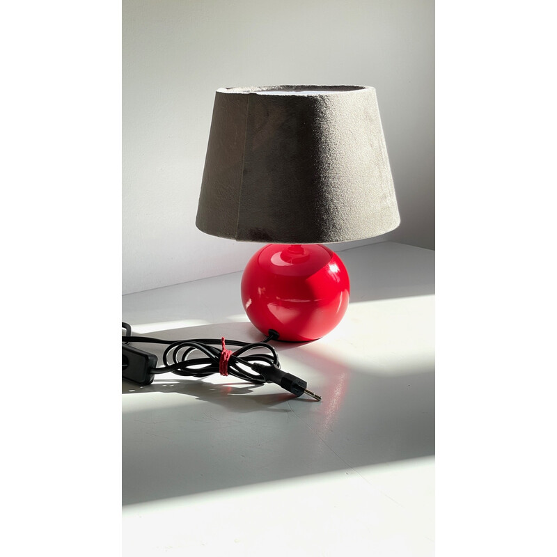 Vintage rood gelakte houten bollamp, 1970-1980