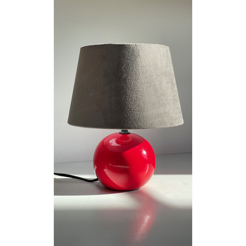 Vintage red lacquered wood ball lamp, 1970-1980