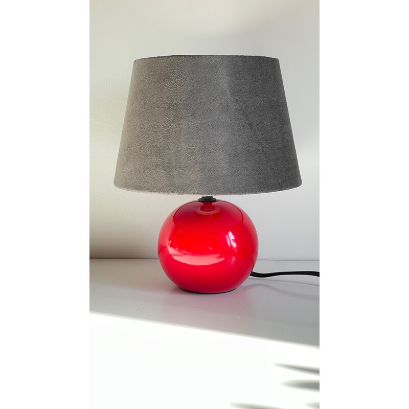 Lampada a sfera in legno laccato rosso vintage, 1970-1980