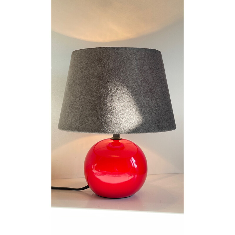 Vintage red lacquered wood ball lamp, 1970-1980