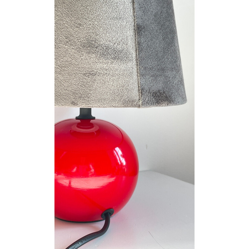 Vintage red lacquered wood ball lamp, 1970-1980