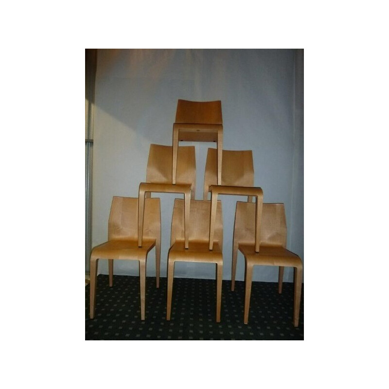 Set of 6 Laleggera beige chairs in marple by Riccardo Blumer produced by Alias - 1990s
