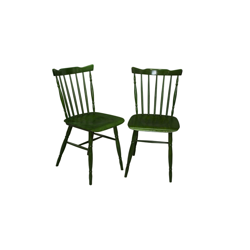 Lot de deux chaises de salle à manger vertes en bois - 1980