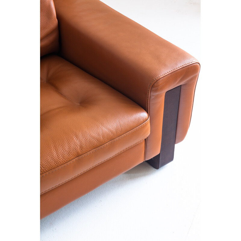 Paire de fauteuils vintage en cuir et bois pour Roche Bobois, France