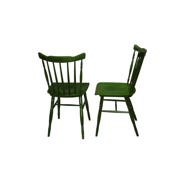 Lot de deux chaises de salle à manger vertes en bois - 1980