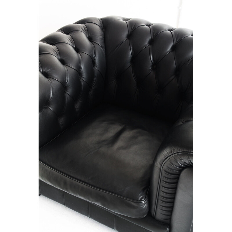 Vintage Chesterfield Sessel "King" aus schwarzem Leder von Natuzzi, Italien