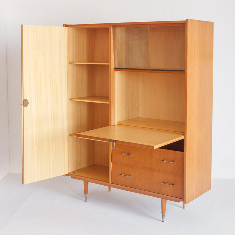 Vintage secretary in oak wood, France 1960