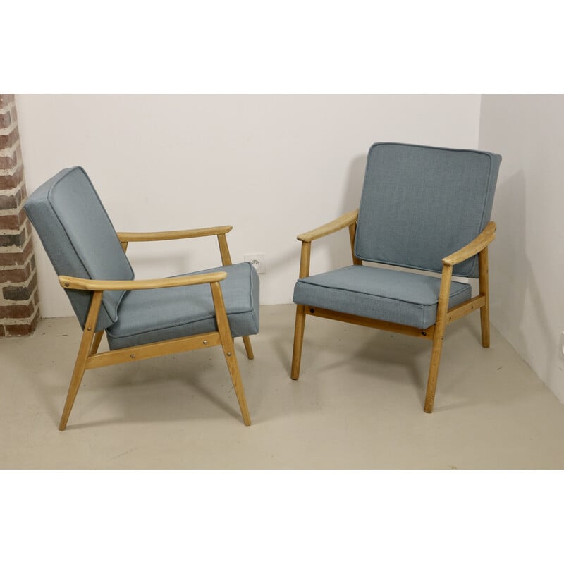Paire de fauteuils vintage en hêtre, 1960