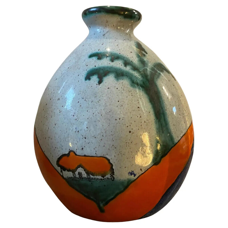 Coppia di vasi vintage in ceramica dipinta di Ceramique De Bruxelles, 1970
