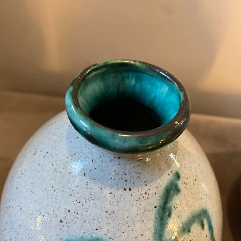 Par de vasos de cerâmica pintados vintage da Ceramique De Bruxelles, 1970