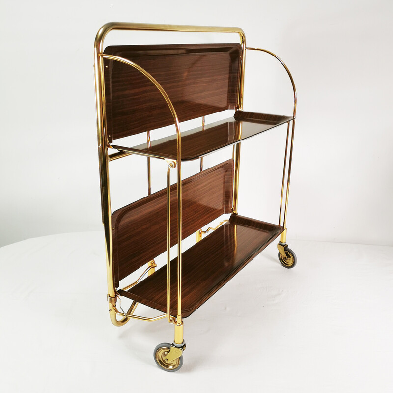 Vintage Gerlinol brass and wood moving bar for Bremshey and Co, Germany 1960