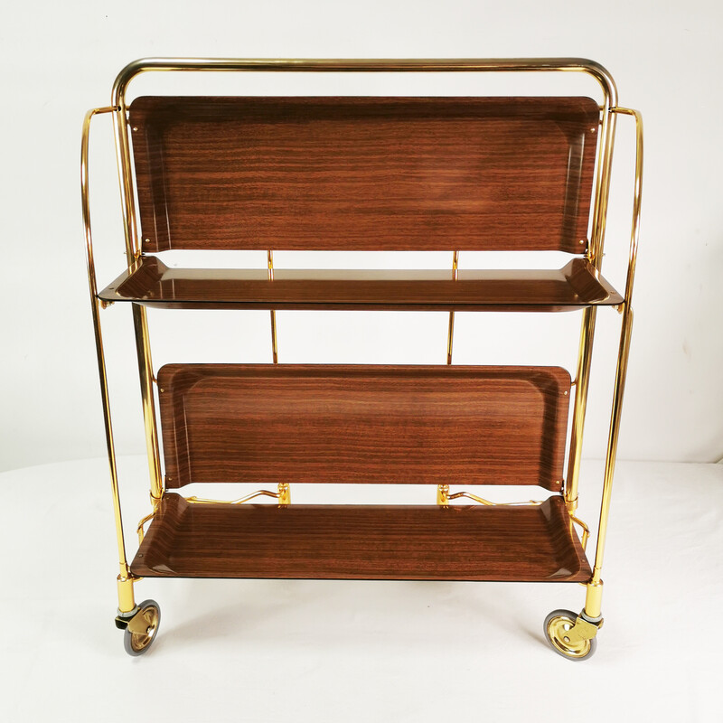 Vintage Gerlinol brass and wood moving bar for Bremshey and Co, Germany 1960