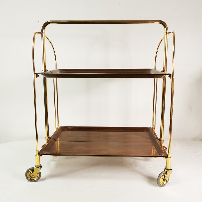 Vintage Gerlinol brass and wood moving bar for Bremshey and Co, Germany 1960