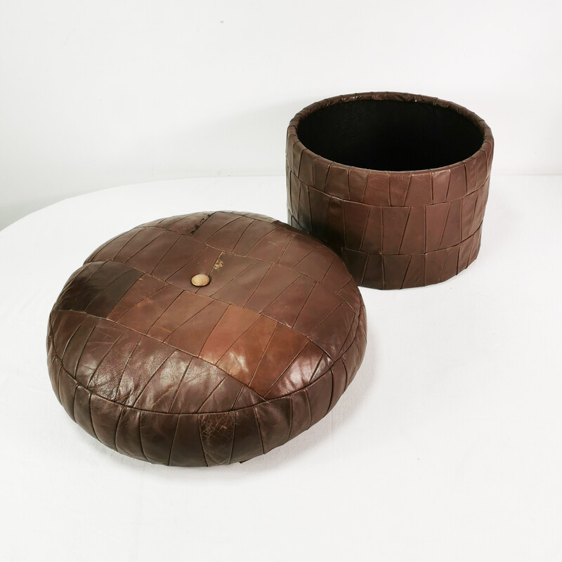 Vintage leather pouffe with storage, Germany 1970