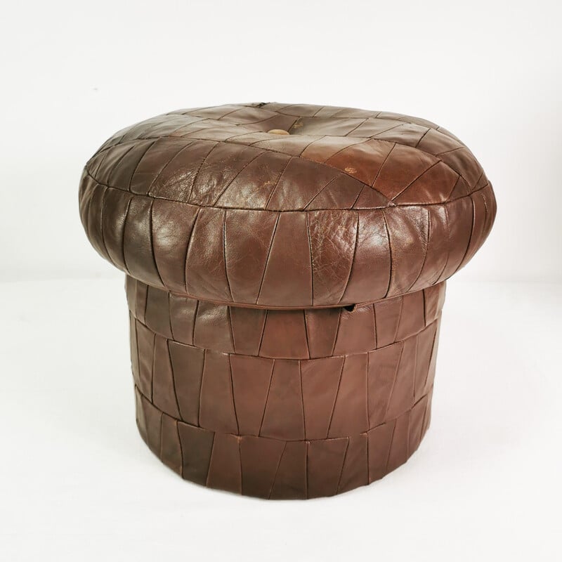 Vintage leather pouffe with storage, Germany 1970