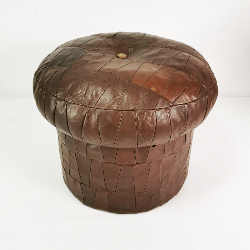 Vintage leather pouffe with storage, Germany 1970