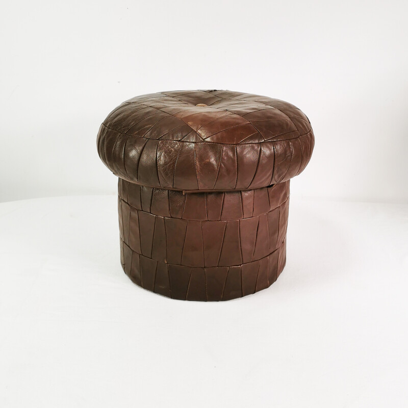 Vintage leather pouffe with storage, Germany 1970