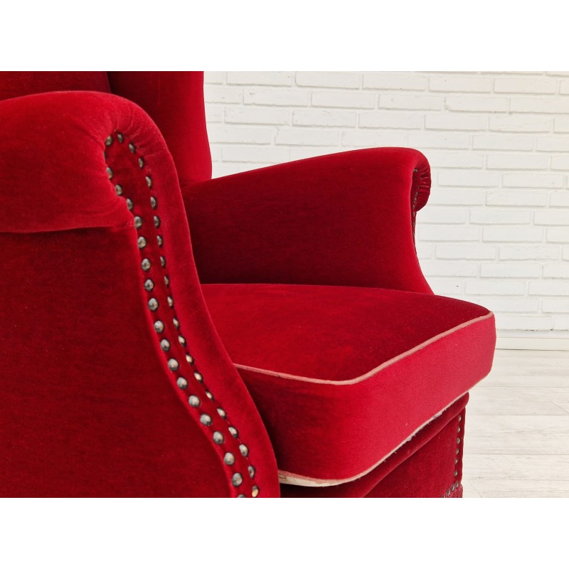 Fauteuil vintage en velours rouge et hêtre, 1960-1970