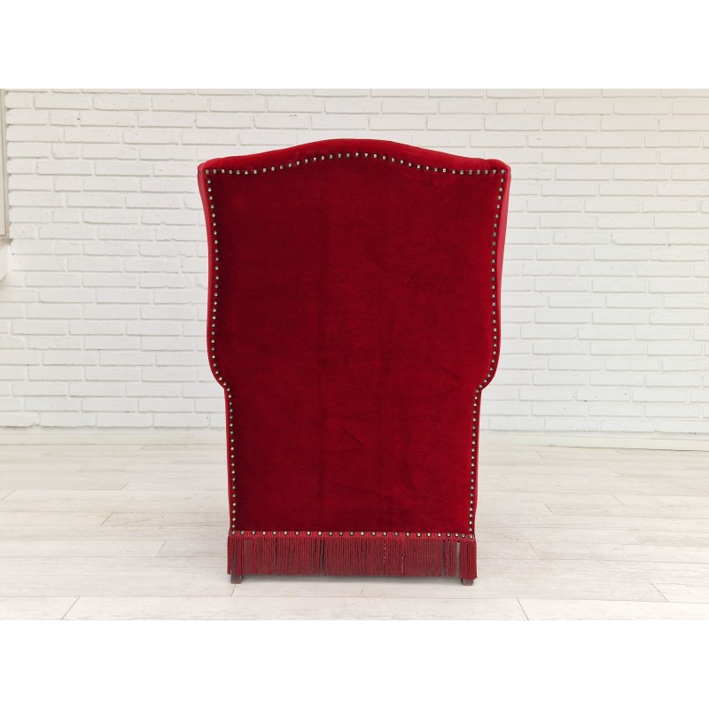 Fauteuil vintage en velours rouge et hêtre, 1960-1970