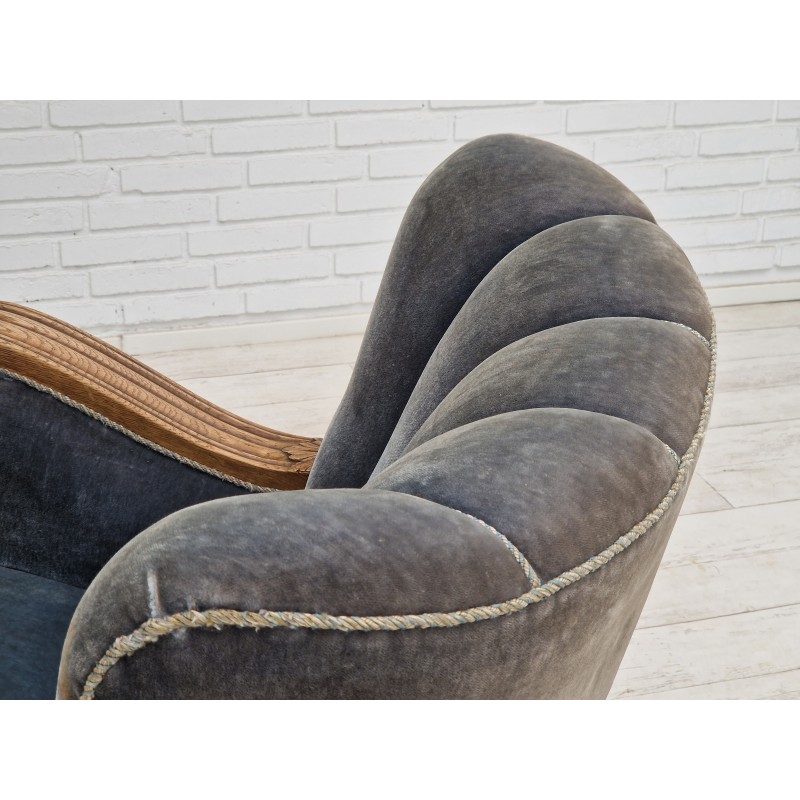Vintage Danish art deco relax armchair in ocean blue velour