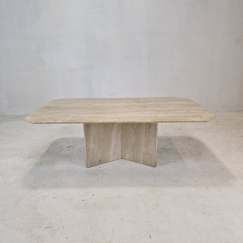 Italian vintage coffee table in travertine, 1980s