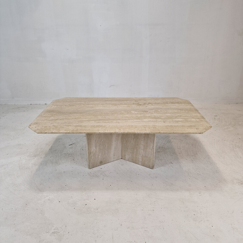 Italian vintage coffee table in travertine, 1980s