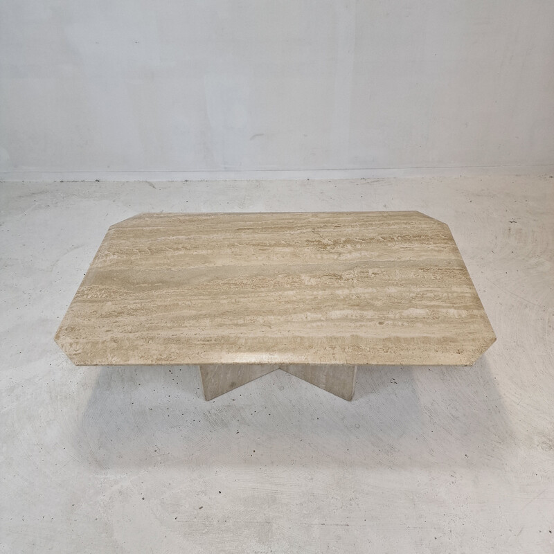 Italian vintage coffee table in travertine, 1980s