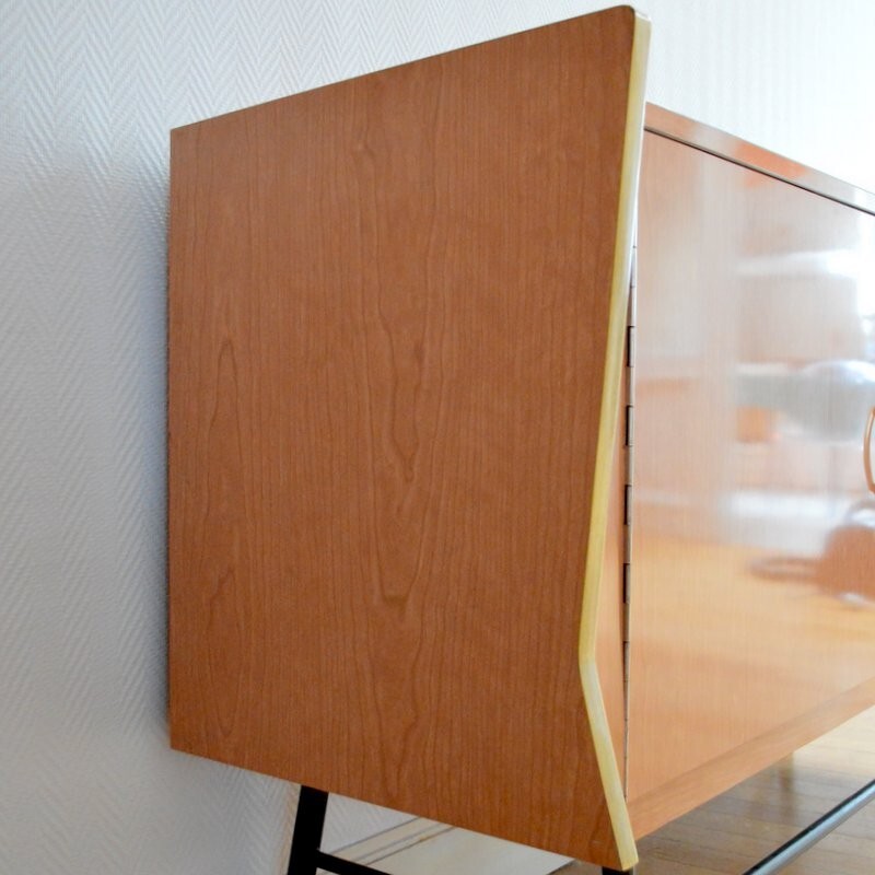 Brown highboard in wood and metal - 1950s