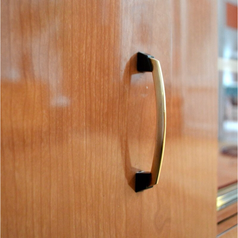 Brown highboard in wood and metal - 1950s