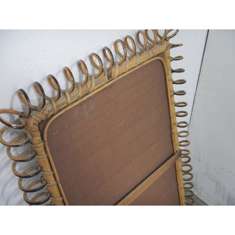 Vintage wicker and plywood mirror, 1970