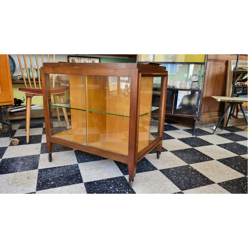 Vintage wood and glass bar cabinet, 1950