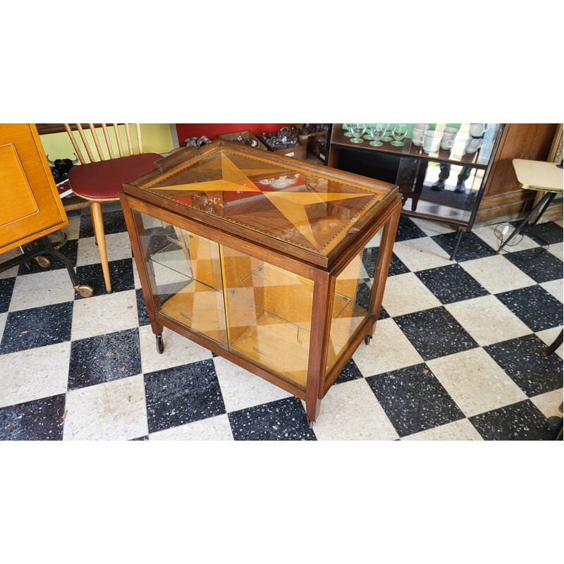 Vintage wood and glass bar cabinet, 1950