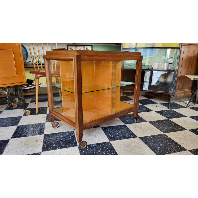 Mueble bar vintage de madera y cristal, 1950