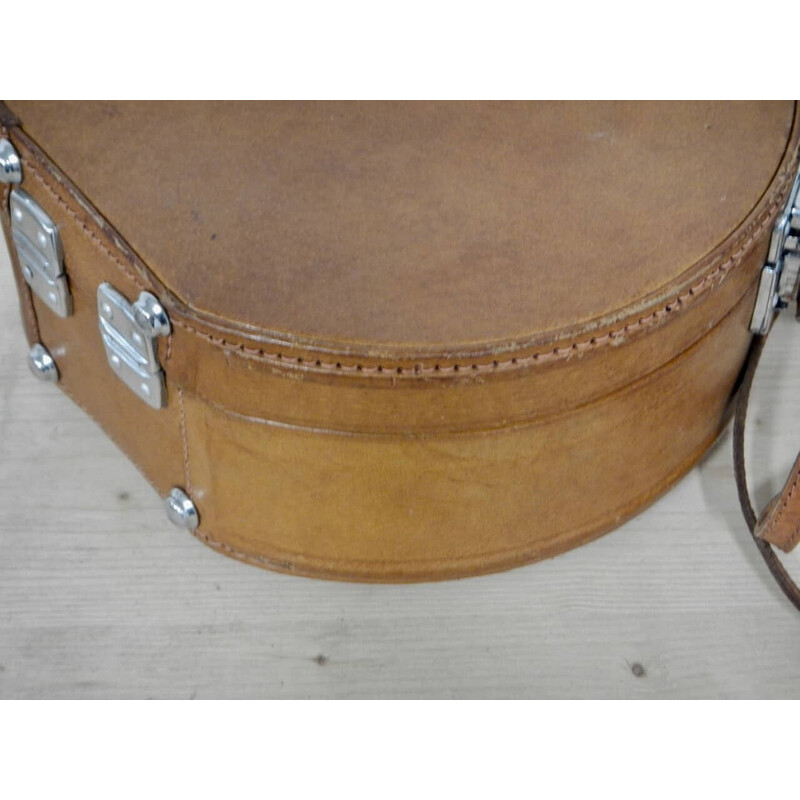 Vintage leather container case with shoulder strap, 1980