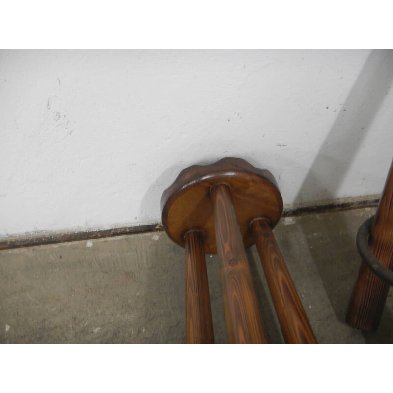 Pair of vintage rustic fir wood stools, 1980