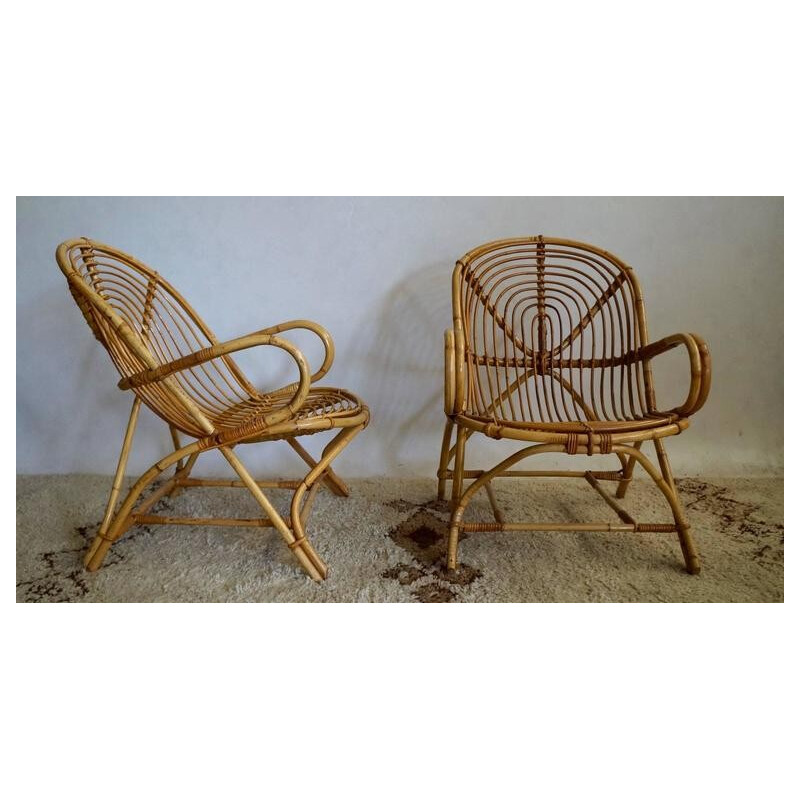 Set of 4 rattan armchairs - 1970s